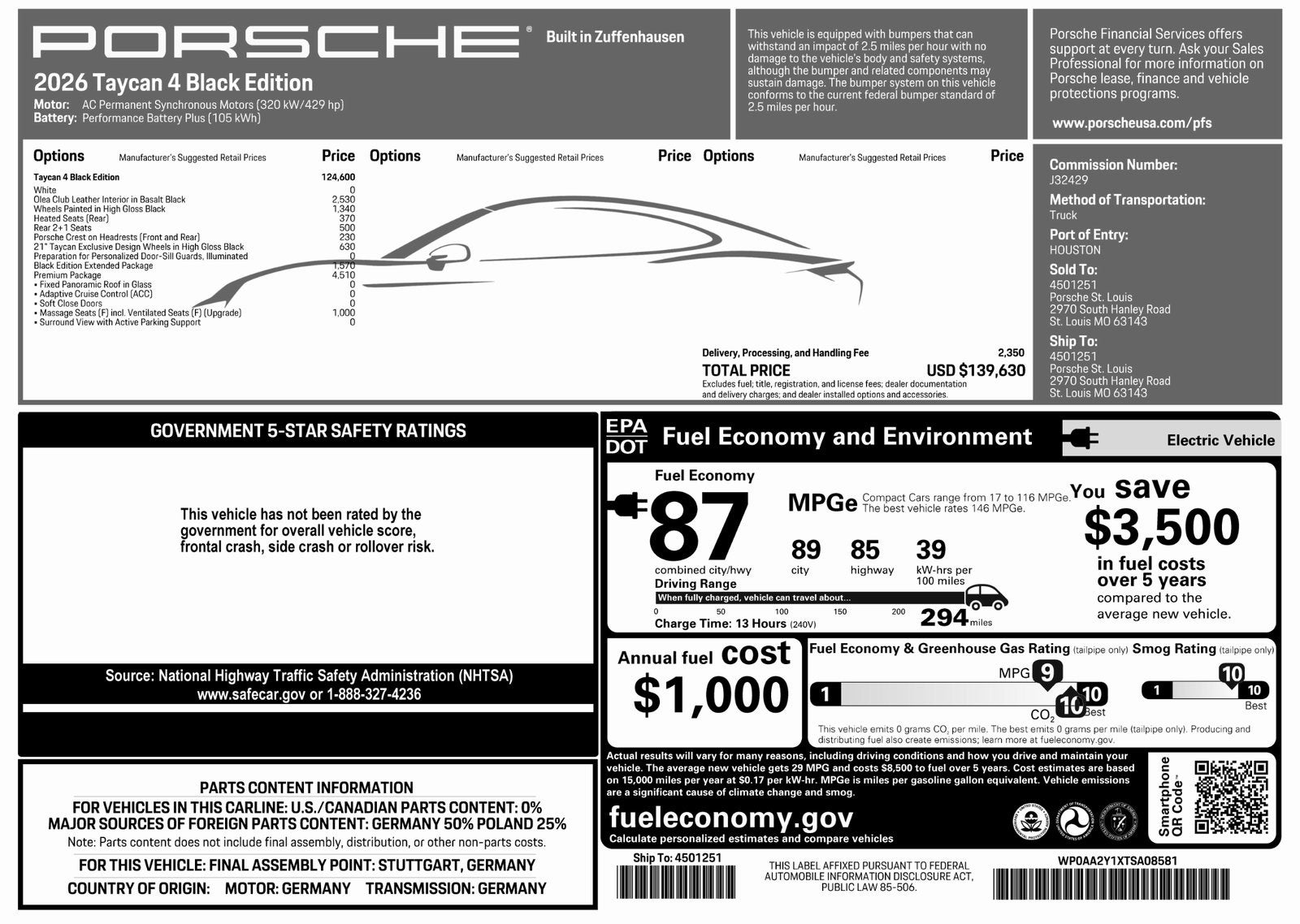 2026 Porsche Taycan Taycan 4 Black Edition