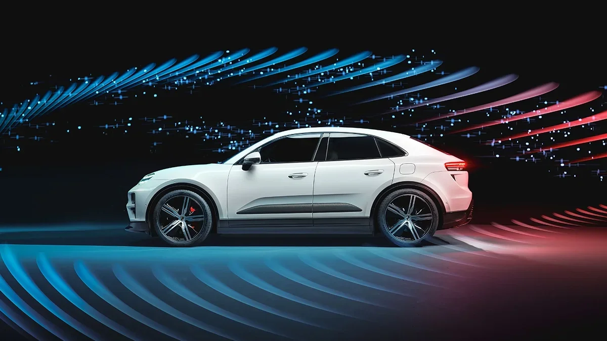 Porsche St. Louis 2024 Macan EV white Side View